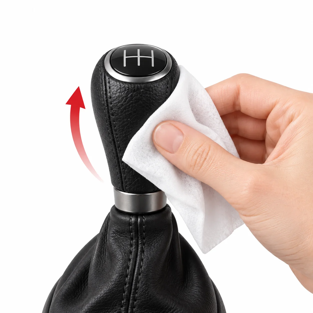 Hand demonstrating an upward wiping motion on a neutral gearshift prop