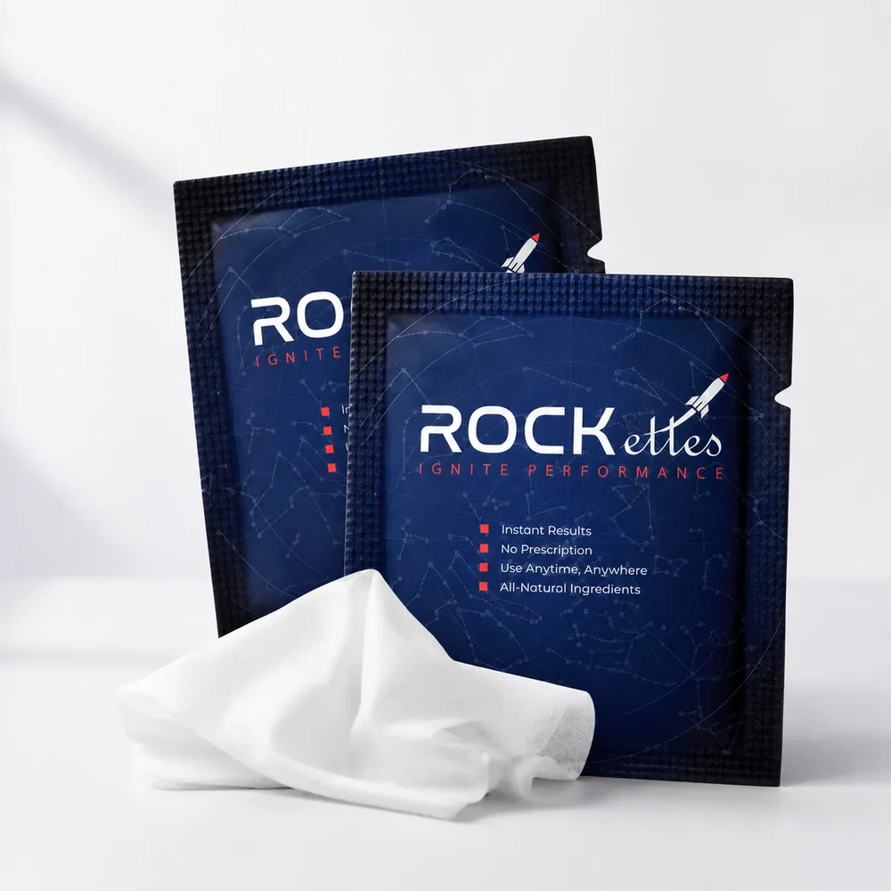 Two genuine navy ROCK-ettes packets with the thin white wipe